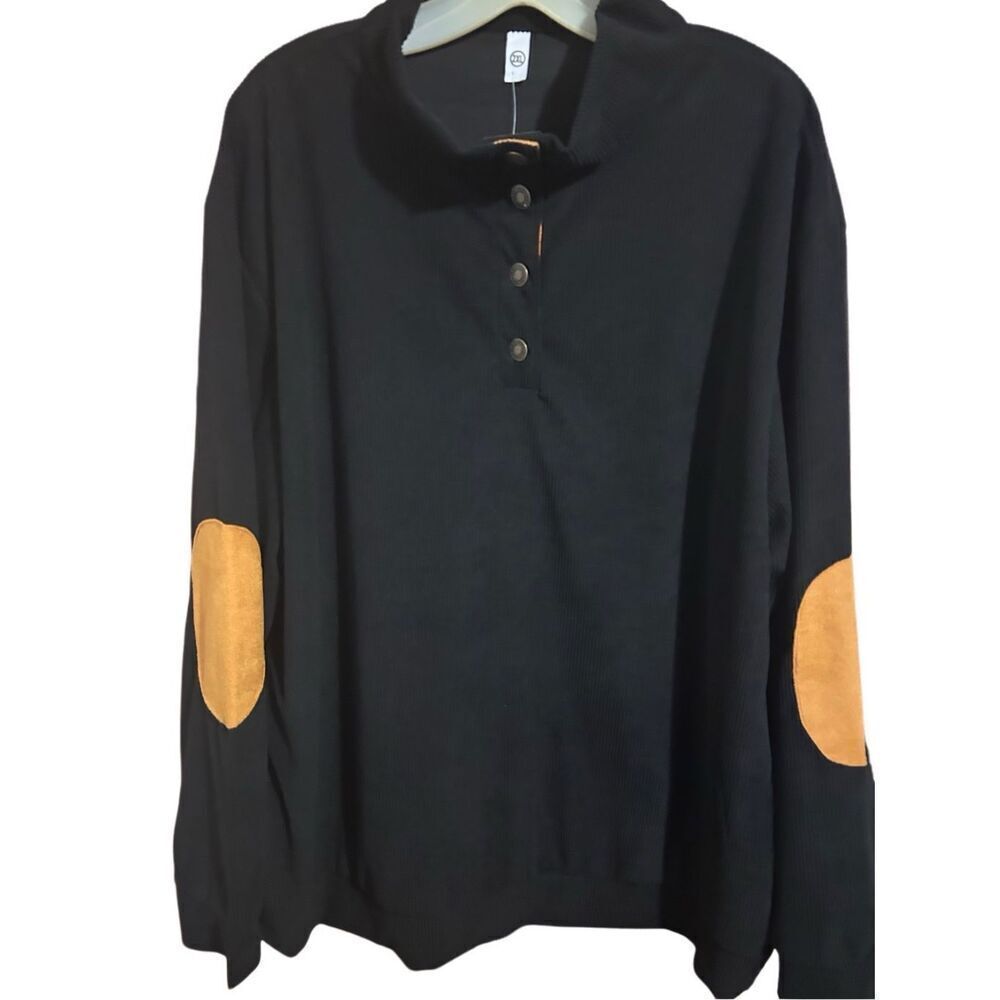 Men’s Size 2XL Men’s Corduroy Sweatshirt 1/4 Button Up Long Sleeve Elbow Patches